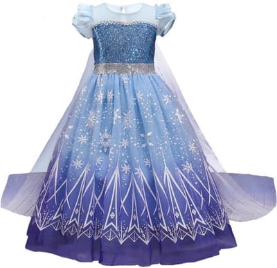 Prinses - Elsa jurk - Queen - Prinsessenjurk - Verkleedkleding - Prinses - Feestjurk - Sprookjesjurk - Blauw - Maat 104 (2/3 jaar)