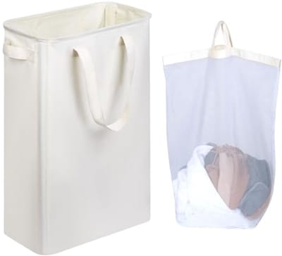 Slanke wasmand 75 liter met afneembare binnenzak – smalle opbergruimte voor slaapkamer, badkamer of wasruimte