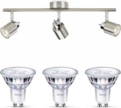 Philips Meranti Opbouwspot (Mat Chroom) - Warmwit Licht - Plafondspot met 3 Lichtpunten - GU10 - SceneSwitch - Eenvoudig Dimbaar met Je Klassieke Schakelaar