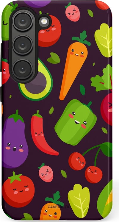 Casetastic Hoesje Geschikt voor Samsung S23 - Stijlvolle Beschermende Duo-layer Case - Vrolijke Groentevrienden