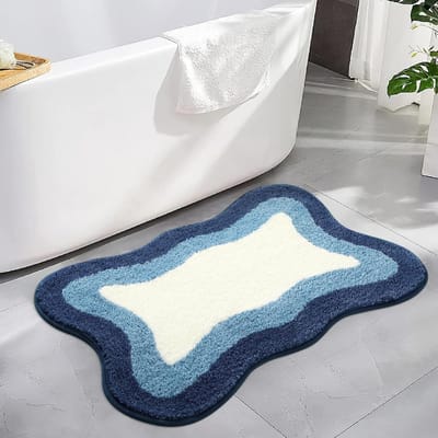 Badkamermat - Ultrazachte, antislip mat met kleurverloop - Waterabsorberende, wasbare microvezelmat - Geschikt voor vloeren, badkuipen en doucheruimtes - Blauw/Wit - 40*60 cm
