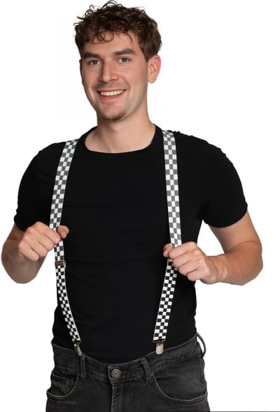 Partychimp Voordeelverpakking 6 pack Bretels Zwart/Wit Geblokt Formule 1 voor bij Carnavalskleding Heren Carnaval Accessoires 2,5 Cm Breed - Zwart/Wit - One-size - 6 pack