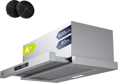 CIARRA VM6909AS - A+ 606 m³/u Onderbouwafzuigkap 60cm - Vlakscherm inbouwafzuigkap - Recirculatie met Koolstoffilter & Luchtafvoer - SensorTouch Bediening - 3 Standen RVS