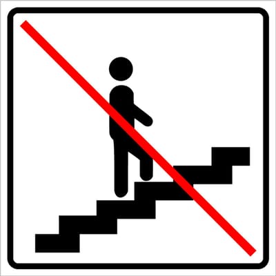 Trap omhoog verboden sticker, wit zwart 150 x 150 mm