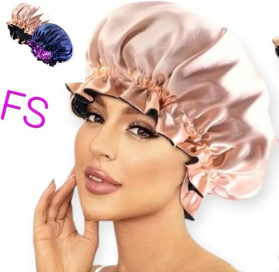 Frazimashop- Satijnen Slaapmuts voor Volwassenen – Hair Bonnet Satijn – Satin Bonnet –licht oranje/ paraas-donkerblauw- Zijden Slaapmuts 2 stuks