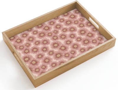 Dienblad hout 40x30 cm - Schootdienblad - Gerbera - Bloemen - Roze - Borrelplank rechthoek - Plateau dienbladen