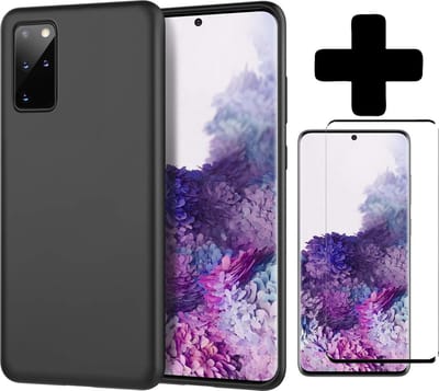 Hoesje - Met Screenprotector - Geschikt voor Samsung Galaxy S20 Plus - Sterk & Shockproof - Telefoon Hoes - Back Cover - Siliconen Case - Telefoonhoes - Zwart