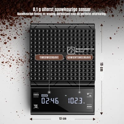 MIRA® Koffie Weegschaal - Weegschaal - Scale 0.5 tot 5000 Gram - Zwart - 4cm x 15cm x 22cm