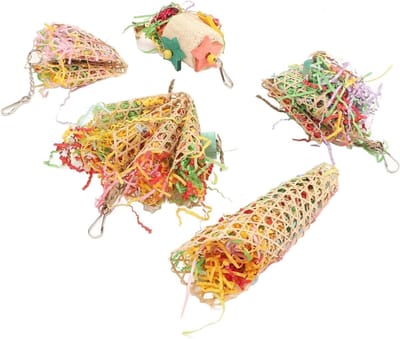 Kleurige Knaagspeeltjes voor Papegaaien - 5 Stuks Schuur- en Speeltoys voor Cockatiels en Conures