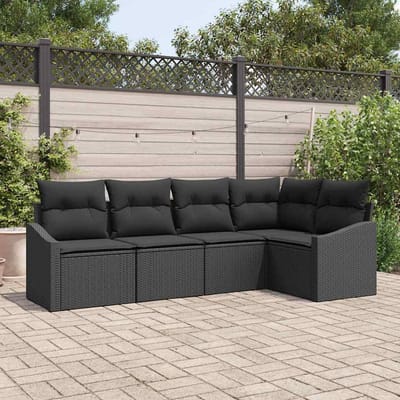 vidaXL Bankstel 5 st Zwart poly rattan