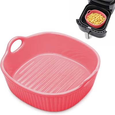 longziming - Ovenschaal - Ronde Keramische Ovenschaal Voor Airfryer - Geëmailleerde Lasagne En Casserole Vorm Met Handgrepen - Oven En Airfryer Geschikt