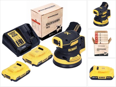 Toolbrothers TURTLE schuurschijvenset + DCW 210 D2 accu excenterschuurmachine 18 V 125 mm borstelloos + 2x accu 2.0 Ah + lader