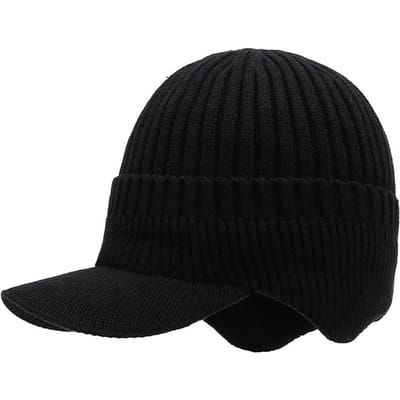 Loogdeel 1Stuks Gebreide Muts Moderne Mode Oorbeschermer Hoofddeel Cap Anti-Kou Warm Hoed Mannen Winter Fluweel Verdikte Wolmuts zwart