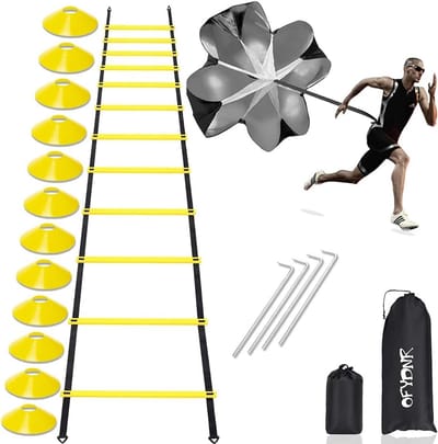Snelheidsladder Trainingsset - Behendigheidsladder Voetbal - Voetenwerk Verbeteren - Verstelbare Sporten - 20 voet - Zwart