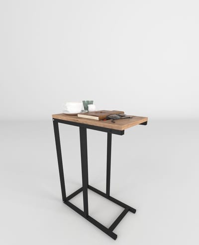 Musson Bijzettafel - 63x25x45 cm - Industrieel Houtlook Tafeltje - Metaal & MDF - Laptoptafel - Banktafel - Salontafel - Bedtafel - Vierkant Design