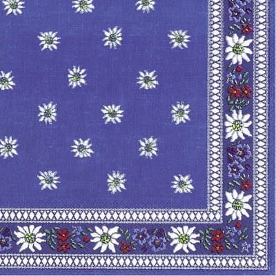 Ihr tafel servetten - 20x Edelweiss print - blauw - 3 laags - bloemen - 33 x 33 cm