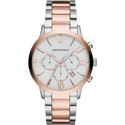 Emporio Armani Giovanni Blanc Bicolore Rose Acier Inoxydable Chronographe à Quartz pour Homme AR11209 blanc