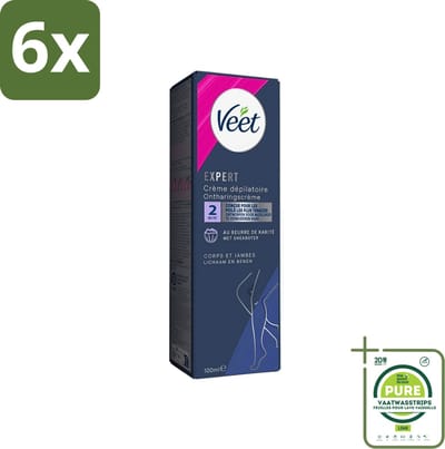 Veet Expert - Ontharingscreme met sheaboter - Lichaam & benen - Alle huidtypes - 100ml - Voordeelverpakking - 6 stuks - Ontharingscrème - Scheercrème