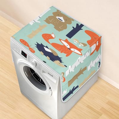 Fox Hedgehog Bear wasmachine- en drogerhoezen voor de bovenkant, antislip wasmachinehoes met 6 vakken, 117 x 46,5 cm, stofdichte drooghoes, beschermer voor wasgoed, keuken, thuis