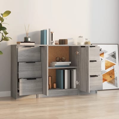 vidaXL - Dressoirs - 3 - st - bewerkt - hout - grijs - sonoma - eikenkleurig
