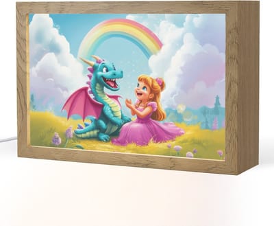 Nachtlampje 30x20 cm - Kinder lampje - Prinses - Draak - Regenboog - Tafellamp kinderkamer - Slaapkamer lamp - Bedlamp kinderen - Kinderlampje stopcontact - Wandlamp babykamer - Nachtlampjes