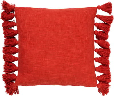 Dutch Decor RUBY - Kussenhoes 45x45 cm - 100% katoen - met flosjes - Aurora Red - rood - met rits - zonder binnenkussen