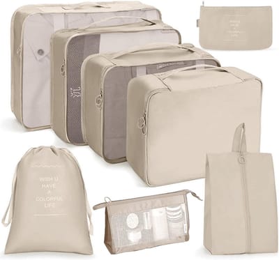 SnelShoppen - 8-delige kledingzak set, opbergtassen voor kleding, stof, ademend, waterafstotend, reisvriendelijk, ruimtebesparend, voor vakantie, thui