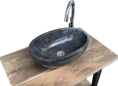 Ovale Marmer Wasbak 45cm - Gepolijste Natuursteen Opzetwastafel - Uniek Design voor Badkamer en Gastentoilet