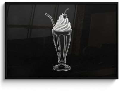 Poster in lijst - Fotolijst 120x80 cm - Posters - Ijscoupe - Kers - Krijtstijl - Slagroom - Posterlijst zwart - Decoratie - Wanddecoratie woonkamer - Muurdecoratie slaapkamer