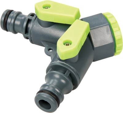 Silverline Waterverdeler 2-weg - Dubbele Uitgang - Inclusief Adapter - 1/2" en 3/4"