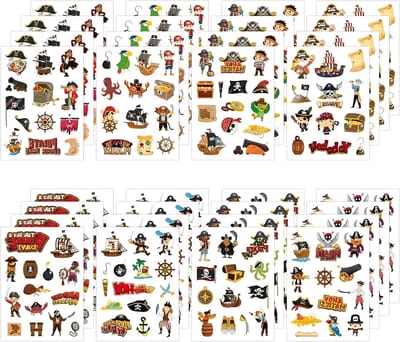 Piraten Thema Stickers Set van 32, Waterdichte Stickers voor Feestdecoratie en Cadeaus, Perfect voor Kinderfeestjes en Creatieve Projecten