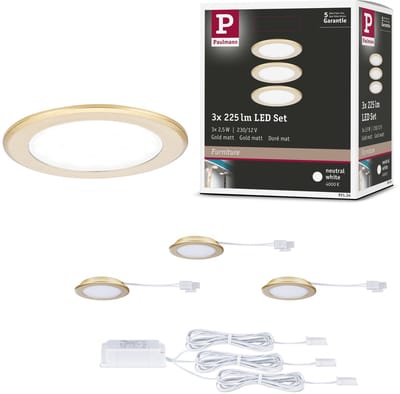 LED-meubelinbouwlampen Set van 3 rond 65 mm 3x2,5W 3x180lm 230/12V 4000K Goud mat