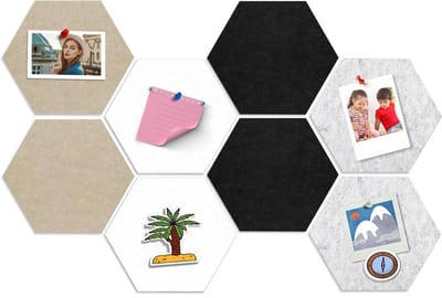 longziming -Zelfklevende Prikbord - Hexagonale Wandtegel - Filz Platen - Geen Boren Nodig - Decoratieve Memo Display - Duurzaam Vliesmateriaal - Modern Zeshoekig Ontwerp - Verbergt Muurvlekken - 8 Stuks