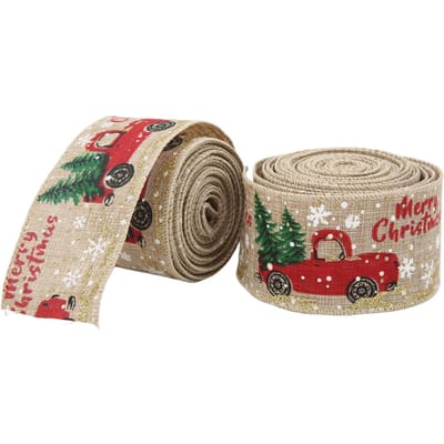 2 Stuks Kerstlinten Cartoon Retro Truck Patroon 5 Meter Decoratieve AccessoiresHennep beige