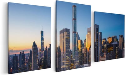 Artaza Canvas Schilderij Drieluik New York Bij Zonsopgang - 120x60 - Foto Op Canvas - Canvas Print