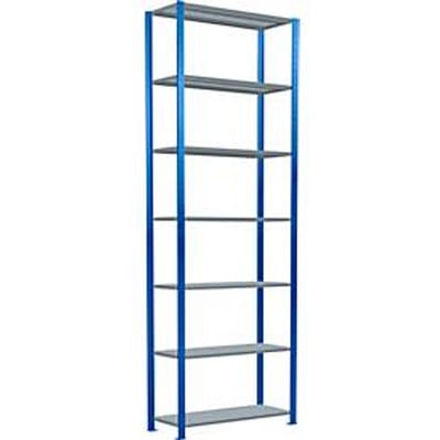 Schulte Lagertechnik boutloos rekkensysteem MultiPlus250, basisrek, 7 legborden, dwarsverbindingen, B 1000 x D 400 x H 3000 mm, gentiaanblauw RAL 5010