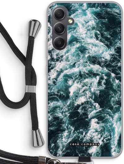 Case Company® - Hoesje met koord geschikt voor Samsung Galaxy A34 hoesje met Koord - Zee golf - Telefoonhoesje met Zwart Koord - Bescherming aan alle Kanten en Over de Schermrand