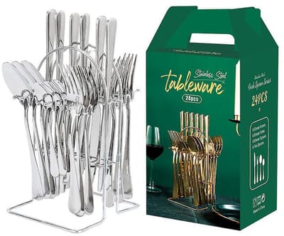 Winkrs | Bestekset Zilver in Rekje | 24 stuks | Messen, Lepels, Vorken, Tafelbestek