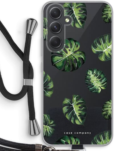 Case Company® - Hoesje met koord geschikt voor Samsung Galaxy A54 hoesje met Koord - Tropische bladeren - Telefoonhoesje met Zwart Koord - Bescherming aan alle Kanten en Over de Schermrand