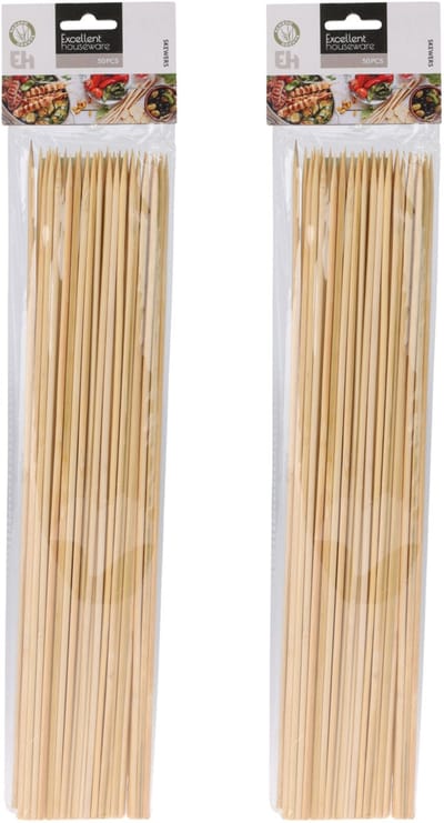 Excellent Houseware BBQ Sate/spiesjes prikkers - 100x - bamboe hout - 40 cm - spiezen - satestokjes