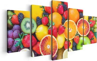 Artaza Canvas Schilderij Vijfluik Kleurrijke Fruit Achtergrond - 100x50 - Foto Op Canvas - Canvas Print