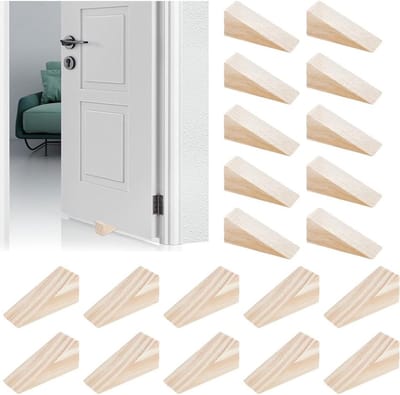 20 Stuks Houten Deurstopper Wedges, Driehoekige Deurstop Beige met Stabiel Ontwerp voor Thuis en Kantoor, 10x4 cm