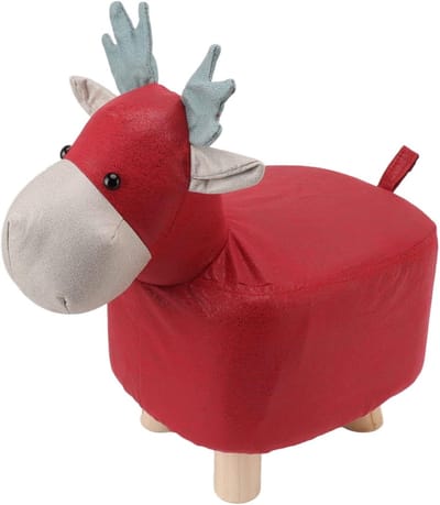 Dieren Voetenbank - Stapelbare Poef - Kinderkamer Decoratie - Met Wielen - 30x25x24 cm - Rood