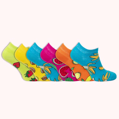 Dames sneakersokken | no show sokken | enkelsokken | 6 paar | fruitthema | hoogwaardig katoen