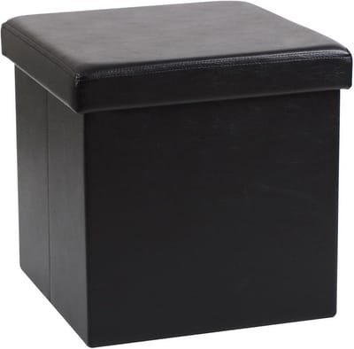 Opbergpoef - Hocker Bankje - Ruimte Organiseren - Opvouwbaar Design - 37.5x37.5x37.5cm - Zwart