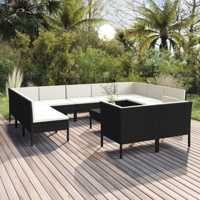 vidaXL - 12-delige - Loungeset - met - kussens - poly - rattan - zwart