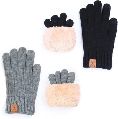 Set van 2 Vrouwen Winterhandschoenen met Touchscreen Functie - Fleece, Warm en Geschikt voor Hardlopen, Skiën en Fietsen in Zwart en Lichtgrijs