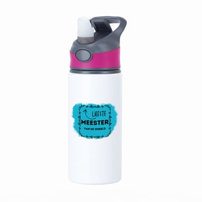 Hacebo® - liefste meester van de wereld waterfles met rietje roze - Meester - de liefste meester - verjaardag - cadeautje voor meester - meester artikelen - kado - geschenk - water fles - 650ML
