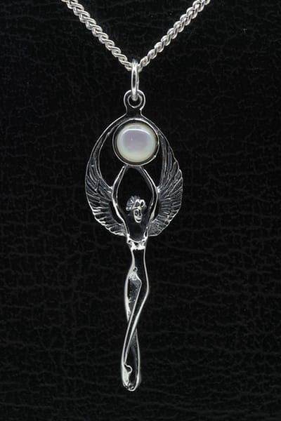 Zilveren Maangodin ketting hanger