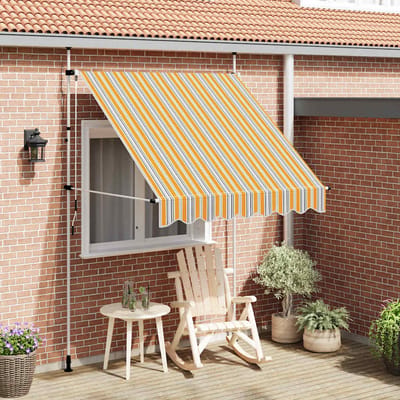 vidaXL - Luifel - handmatig - uittrekbaar - 200 - cm - geel - en - blauwe - strepen